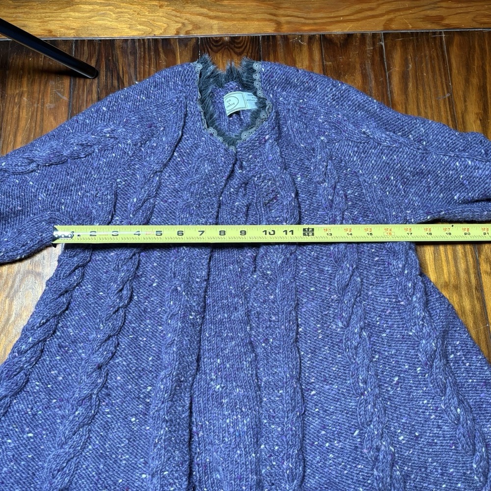 Muir & Osborne Handmade Pure Wool Purple Floral Cable Knit Open Sweater Vtg - Picture 10 of 10